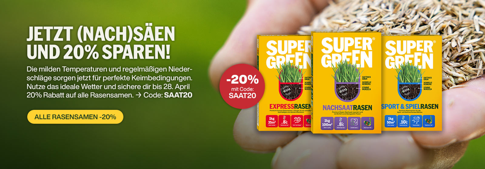 Bis 28.4.: 20% auf alle Rasensamen sparen!