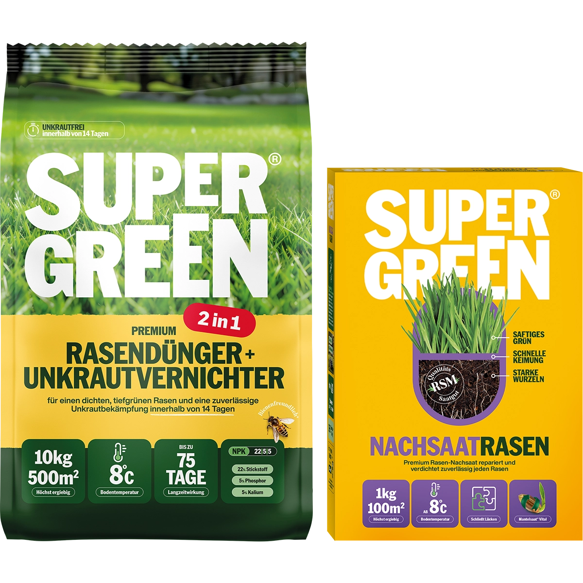 rasen nachsaat mit dünger und unkrautvernichter Unkrautfrei-Set inkl. Nachsaat – SUPERGREEN